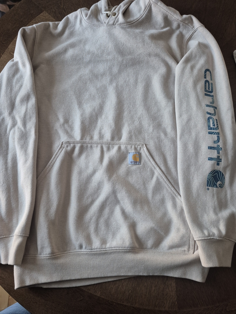 Carhartt Men's Beige Hoodie with Sleeve Logo